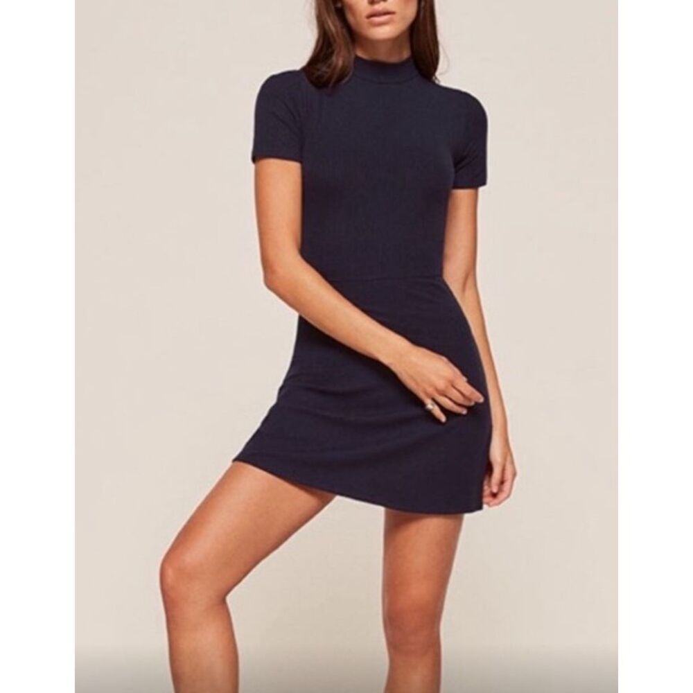 Reformation Navy Short Sleeve Mini Dress